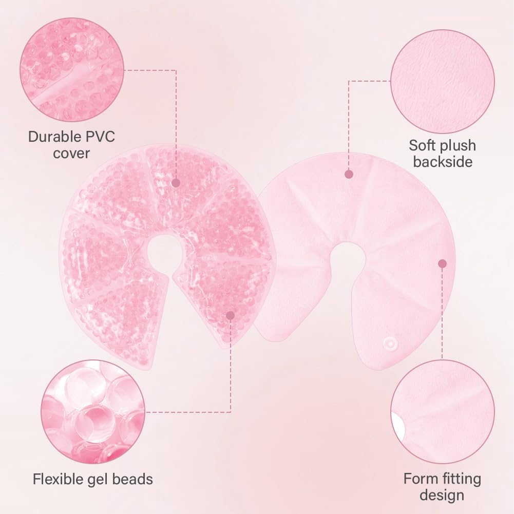 Detalle de AOGOE 3-i-1 bröstgelkuddar för amning, återanvändbara och rosa