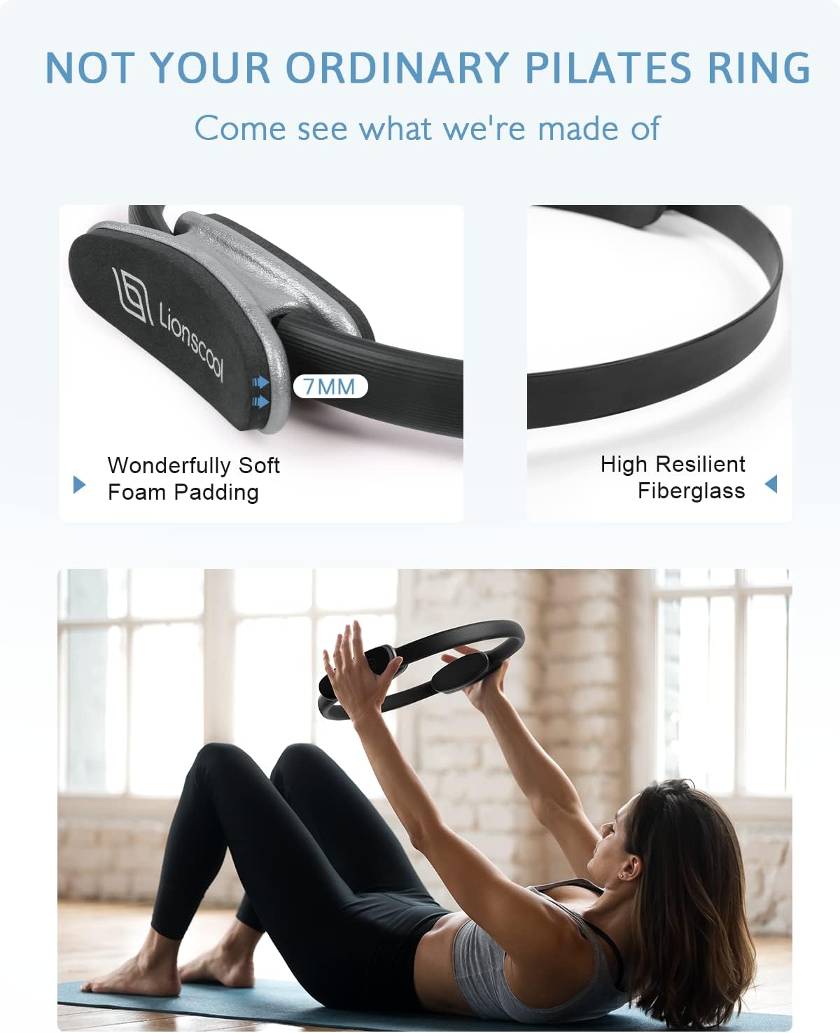 Detalle de LIONSCOOL Pilates Ring Set - Premium14” Magic Circle with Dual Padded Handles