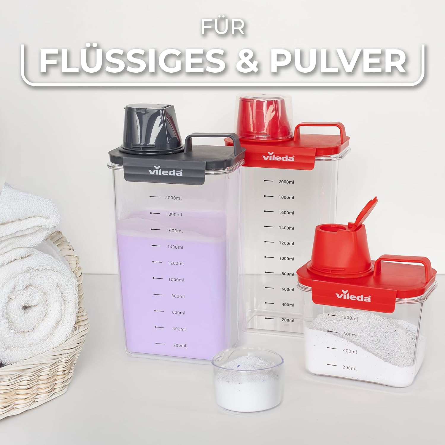 Thumbnail 6 de Vileda Waschmittelbox 2300 ml grau – luftdichte Vorratsbox für Waschpulver & Flüssigwaschmittel mit Messbecher