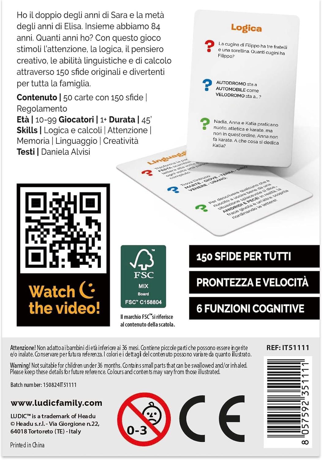 Detalle 2 de Ludic - Active Minds - 150 Sfide Allenamente: Gioco di Carte per Tutta la Famiglia