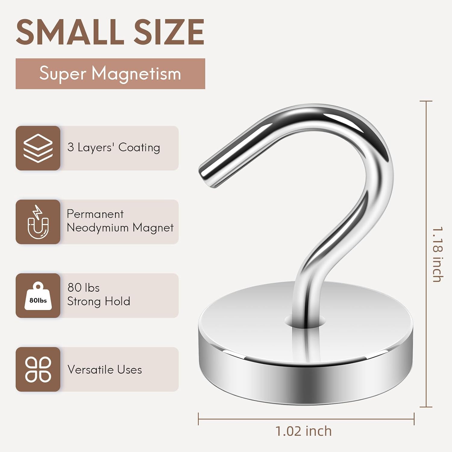 Thumbnail 4 de Neosmuk NPM26x3US-LP0101Silver Magnetic Hooks, 6-Pack, 80 lb Capacity
