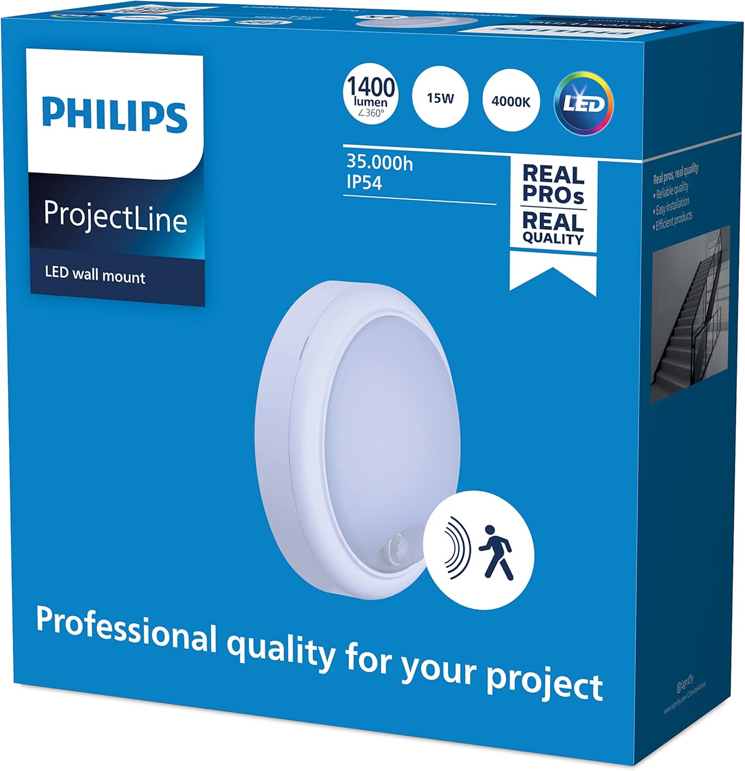 Thumbnail 1 de Philips Projectline Lampada da Parete LED Rotonda con sensore di movimento (1400 lm) – Luce Bianca Naturale, IP65