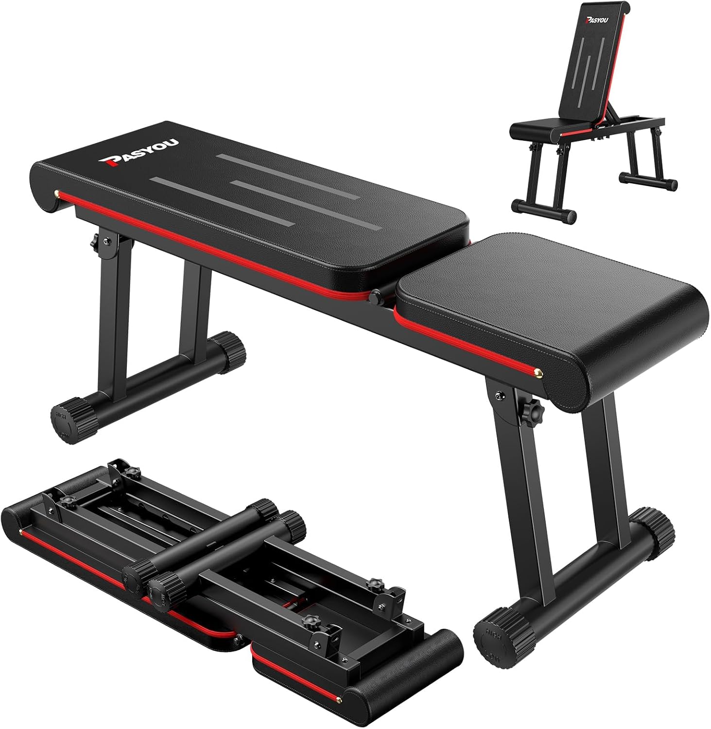 Detalle de PASYOU Adjustable Weight Bench, Foldable, 660 lb Capacity, Wider Seat