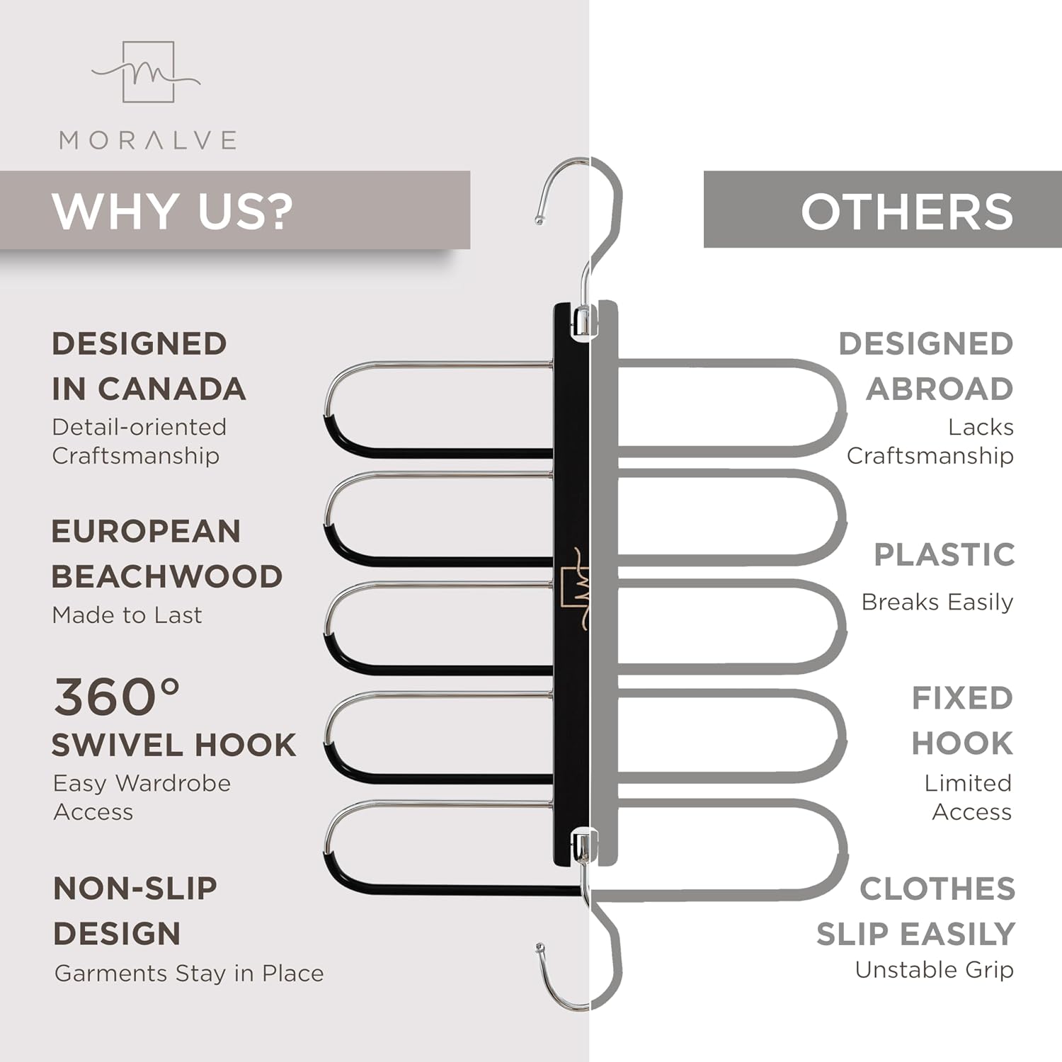 Detalle 1 de MORALVE Space-Saving Pants Hangers, 2-Pack Beechwood with 360° Swivel Hook