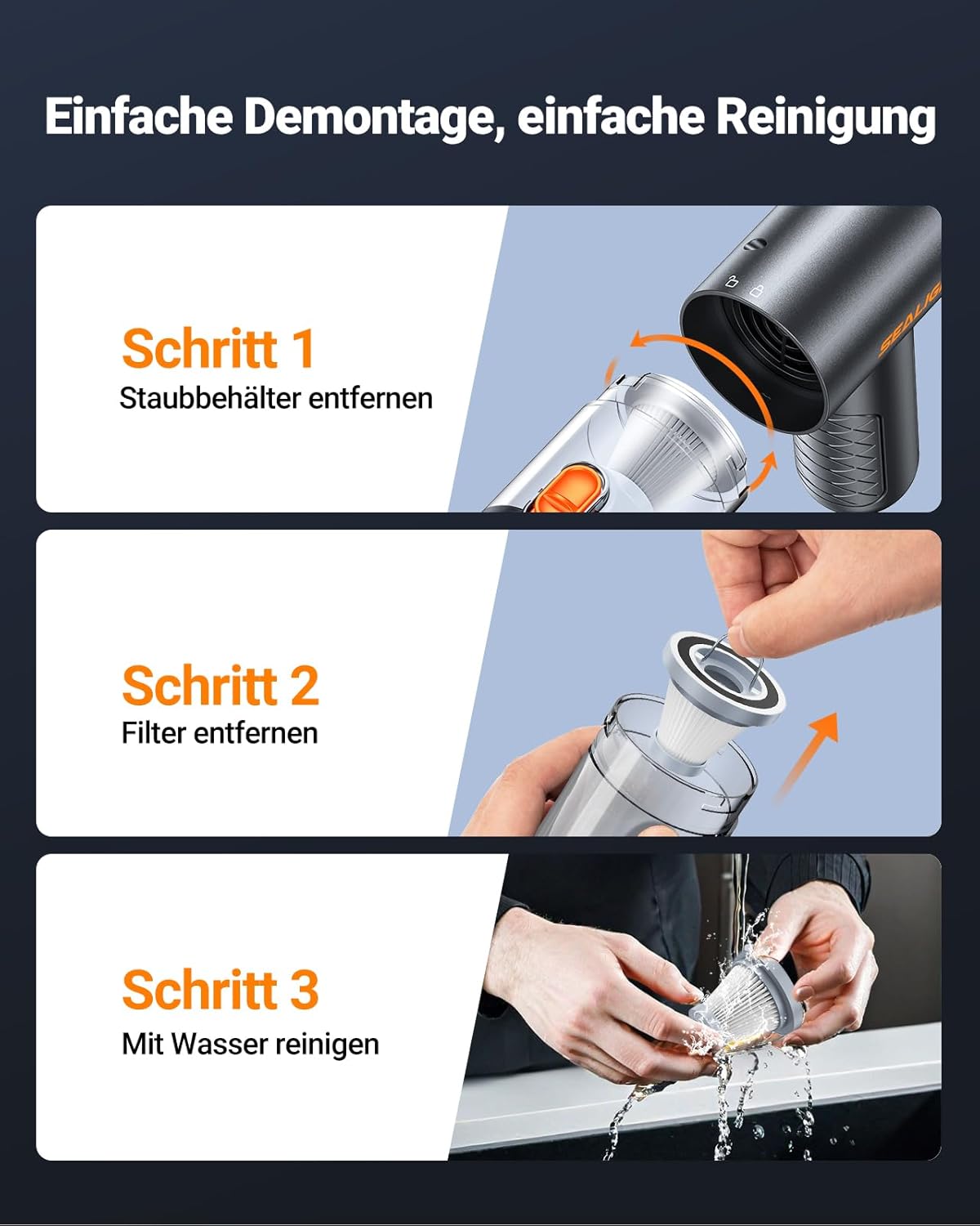 Thumbnail 6 de SEALIGHT Handstaubsauger Akku – kabellos, 32000 Pa Saugkraft, 400000 U/min, 4-in-1 Multifunktion