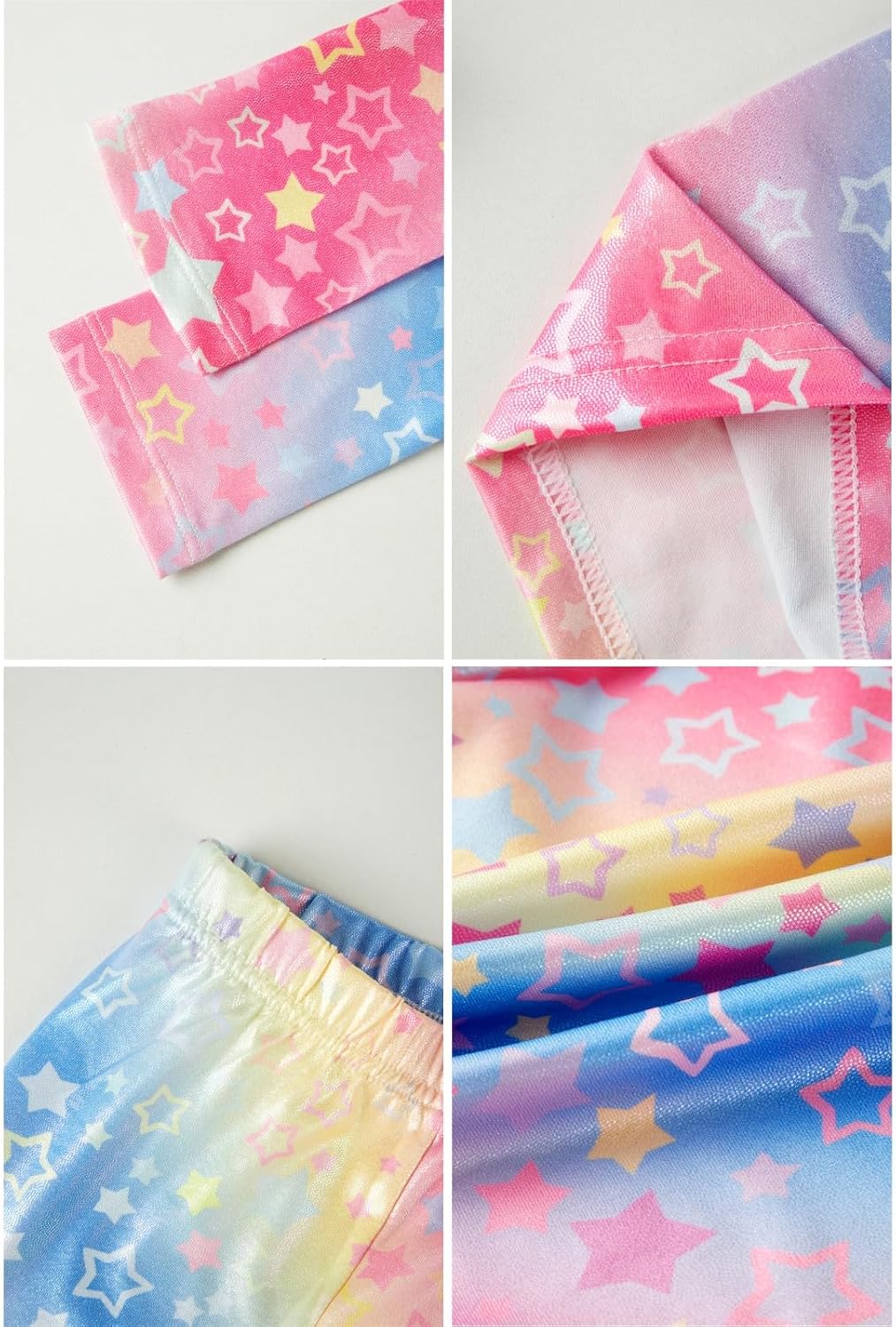 Detalle de Girls’ Gymnastics Leotard Set with Sparkling Gradient Design (Three-Piece Long Sleeve + Shorts + Hairband)