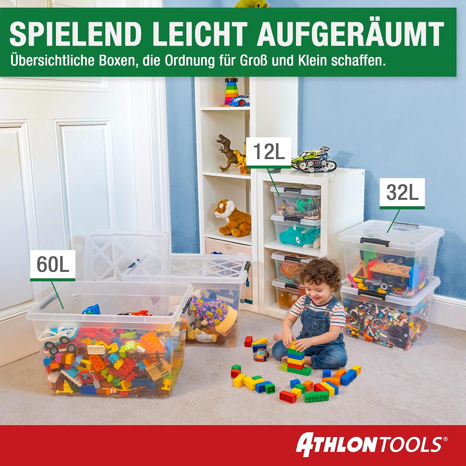 Thumbnail 6 de ATHLON TOOLS 4x 80 L Aufbewahrungsboxen mit Deckel (transparent, stapelbar, lebensmittelecht)