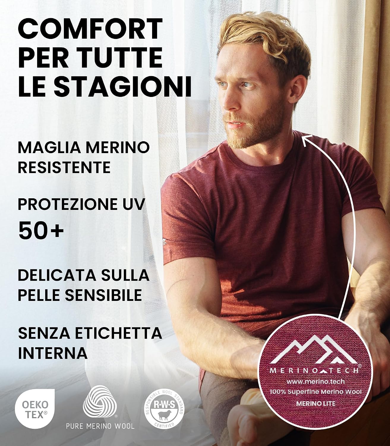 Detalle 2 de Merino.tech Maglietta Lana Uomo