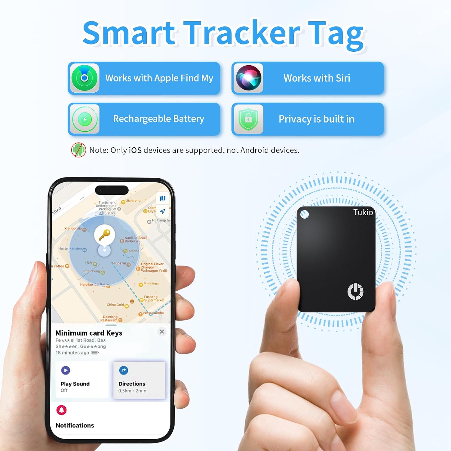 Thumbnail 1 de Tukio Smart Air Tracker Card 2 Pack (Black) – Apple Find My wallet tracker with rechargeable, wireless charging
