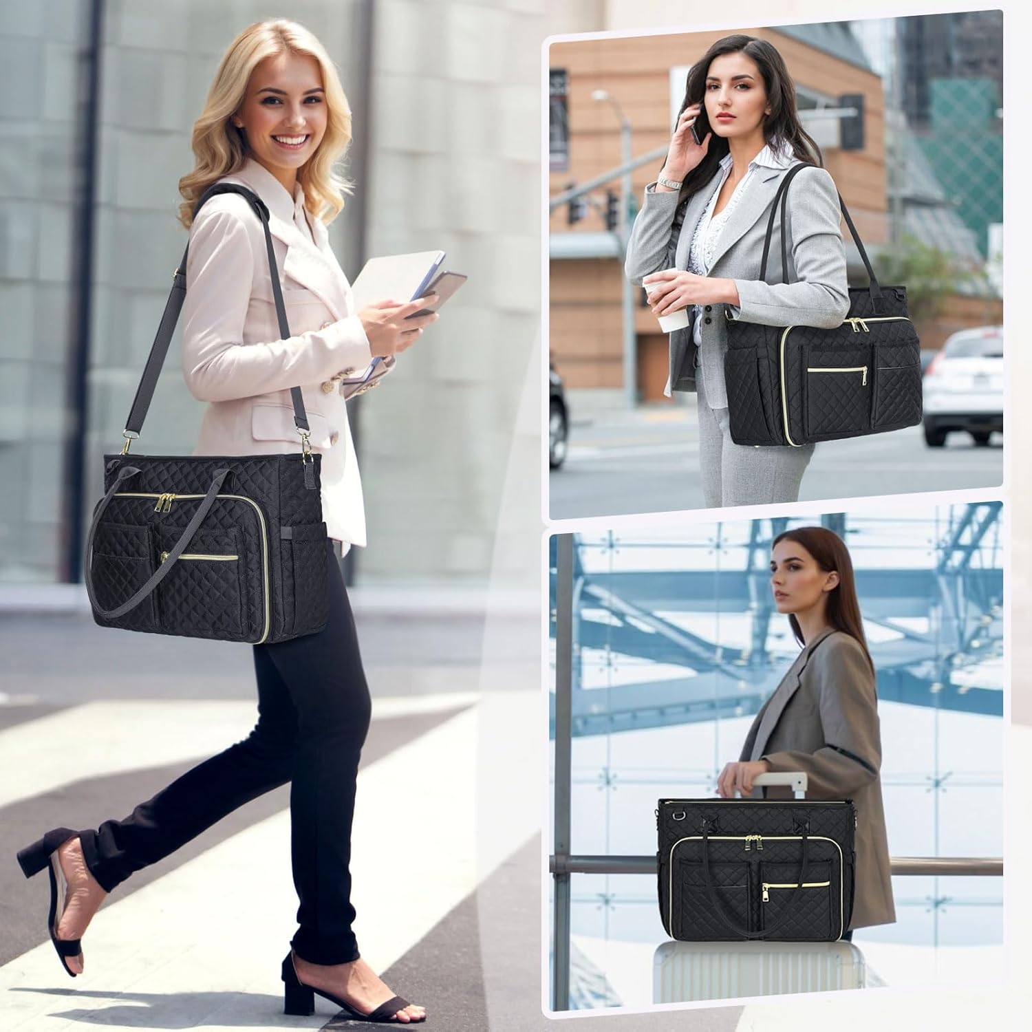 Detalle de RAINSMORE Laptop Tote Bag for Women: 15.6-inch Laptop Briefcase with Insulated Pockets