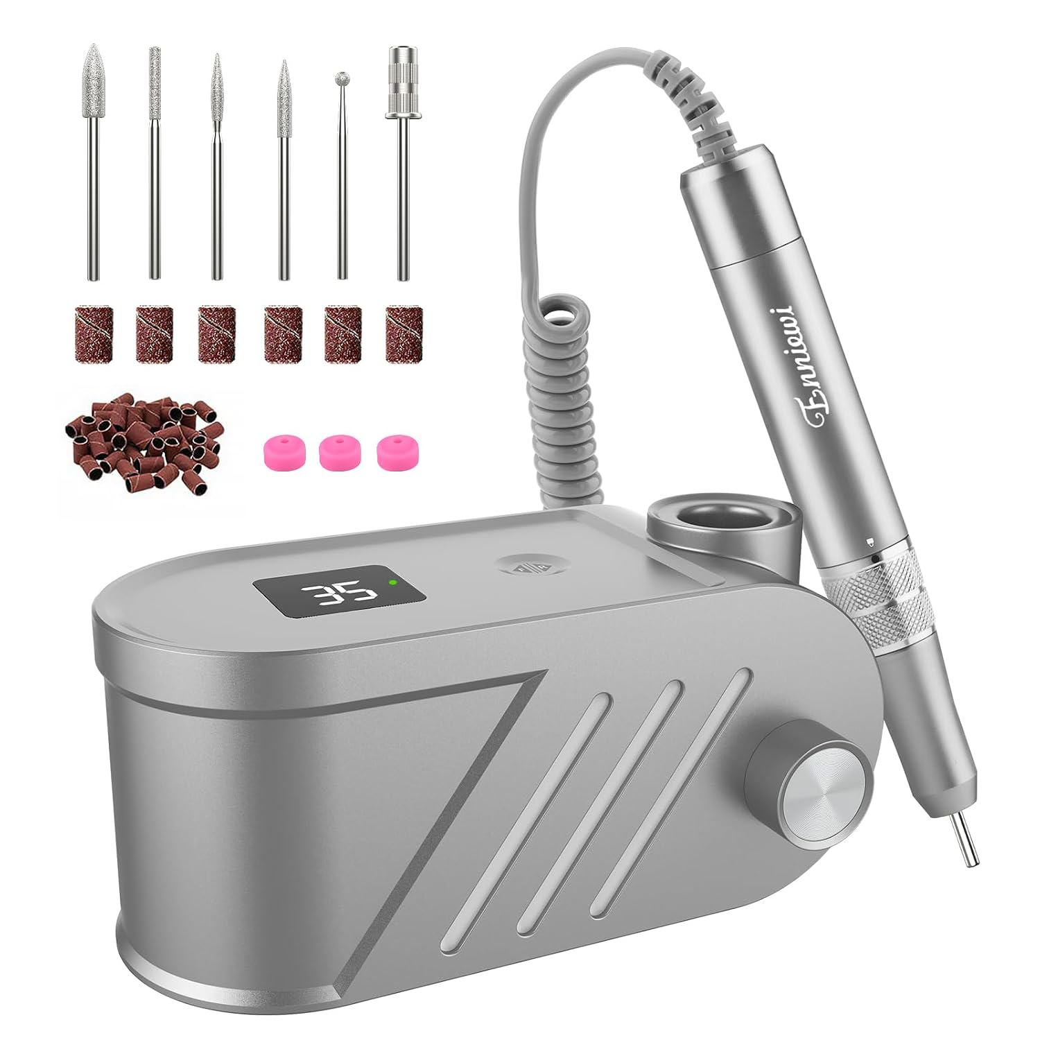 Detalle de Enniewi Nagelfräser – Elektrische Nagelfeile für Maniküre & Pediküre, 35000 U/min, 30 W, Set mit 6 Fräsen