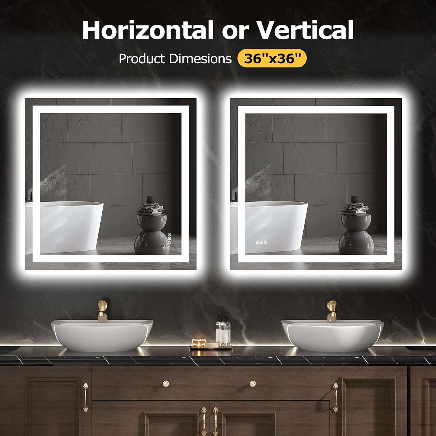 Thumbnail 4 de Hivone 36x36 LED Bathroom Mirror, Dimmable 🪞