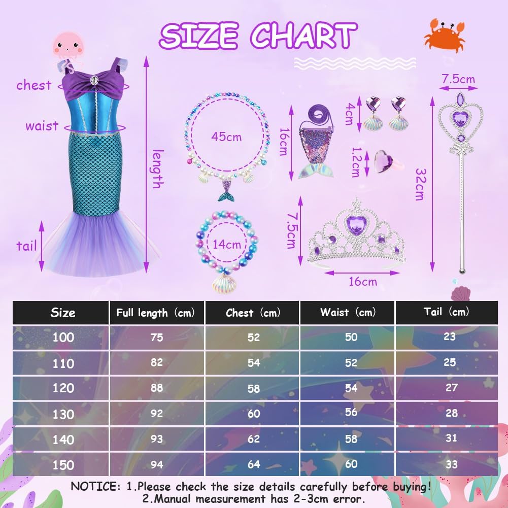 Thumbnail 2 de AYBUY Vestito da Sirenetta per Bambina, costume con corona e scettro