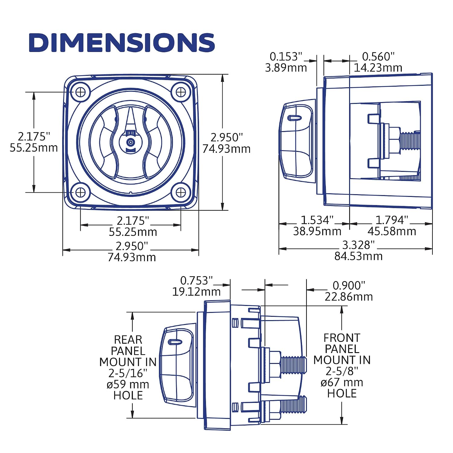 Thumbnail 5 de Blue Sea Systems M-Series 6007200 – 4-pozycyjny przełącznik akumulatora, 300 A, IP66