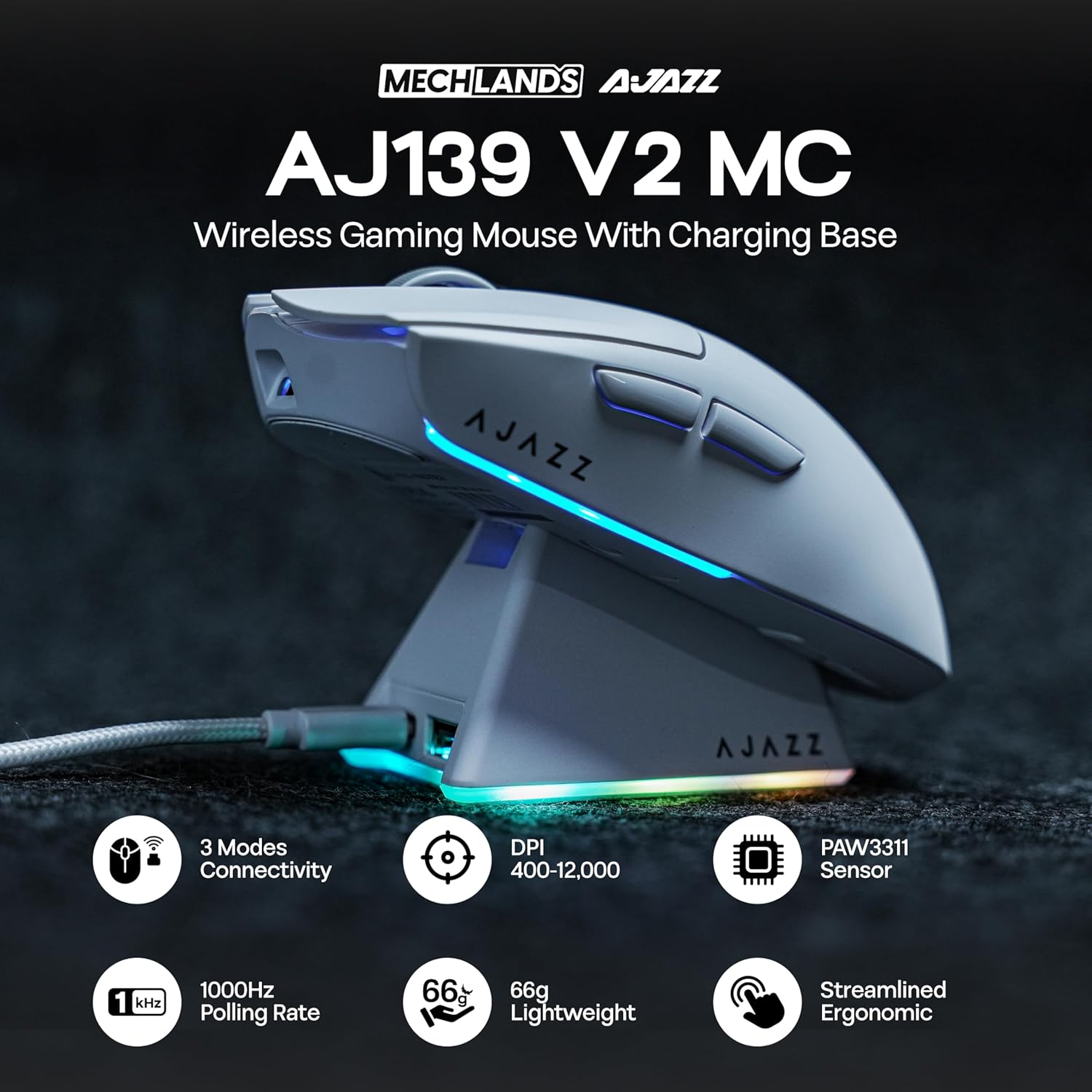 Thumbnail 1 de MechLands AJAZZ AJ139 V2 MC: mouse da gioco leggero con dock di ricarica e 12.000 DPI
