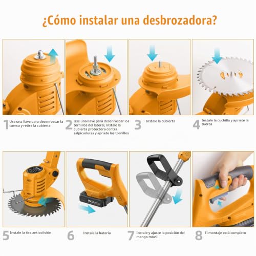 Detalle de JYGMPRO Desbrozadora a batería 21V con 2 baterías y cabezal giratorio: versátil y fácil de usar