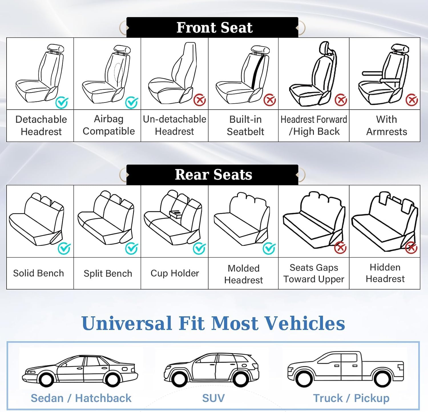 Thumbnail 6 de Coverado Front Seat Covers for Cars – Luxury Faux Leather, Universal Fit, Front Seats, Brown