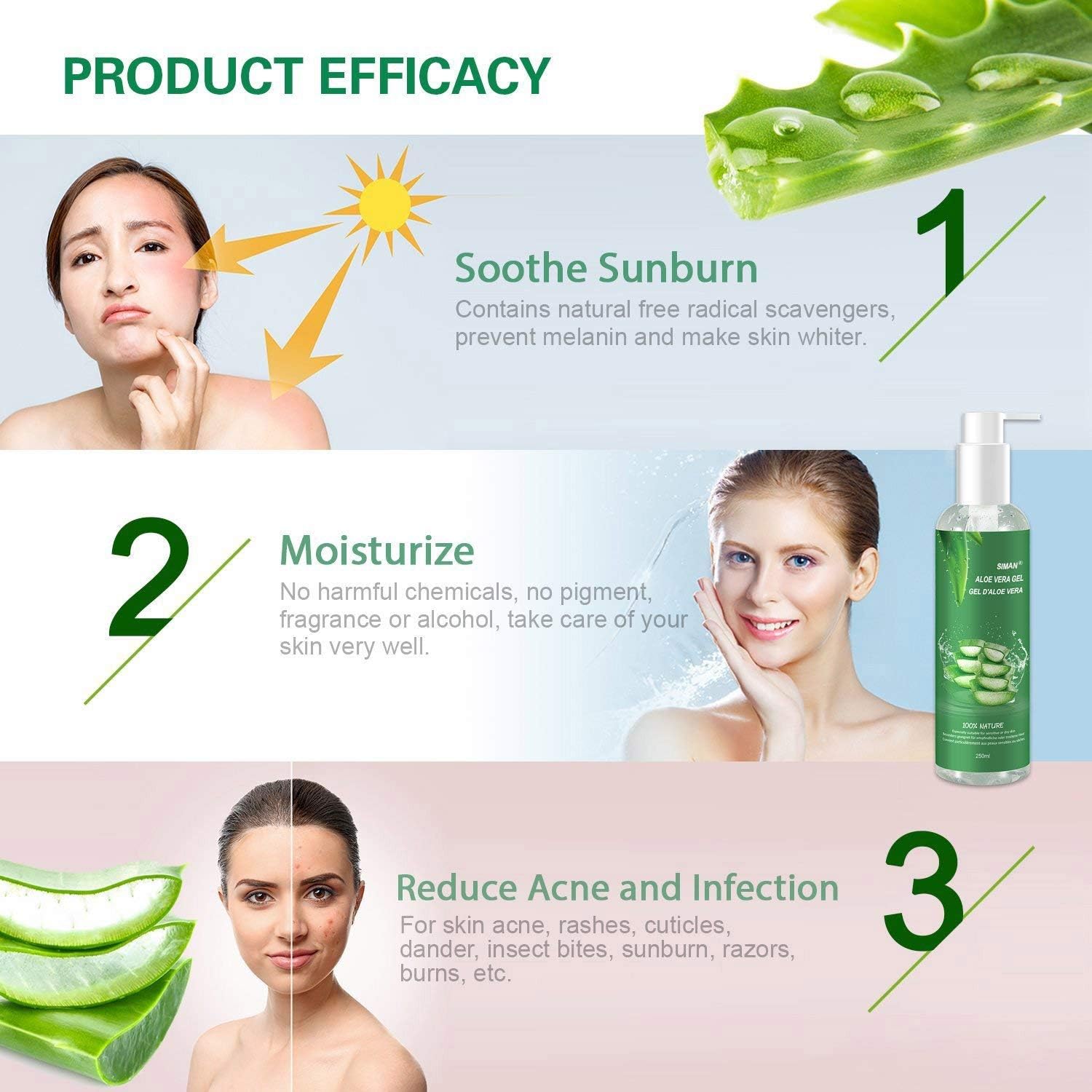 Thumbnail 2 de Aloe Vera Gel 100% Pur von Aloe Vera – naturreines Gel für Gesicht, Haare & Körper, beruhigend & pflegend, 250 ml