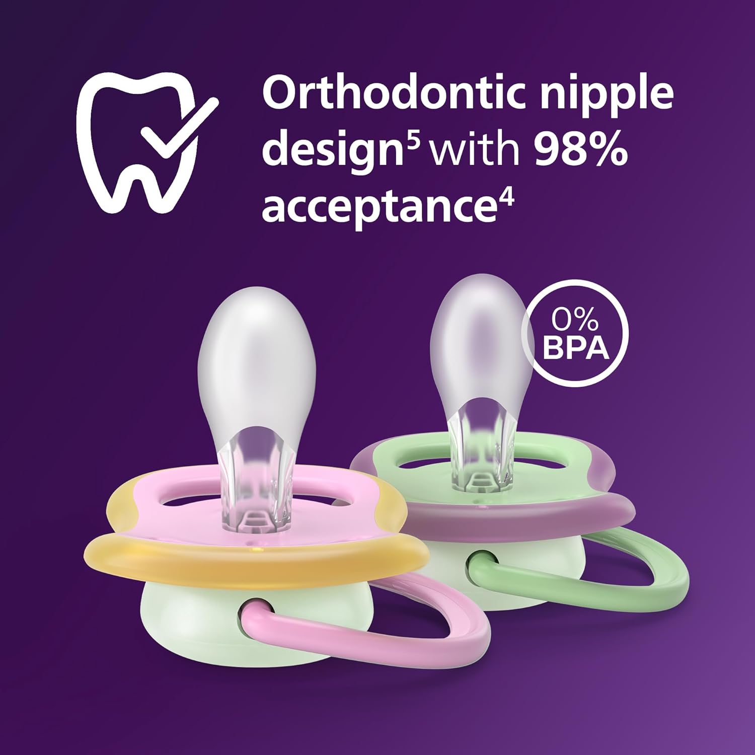Thumbnail 2 de Philips Avent Ultra Air Nighttime Soothers (SCF376/29) – Orthodontic, Glow-in-the-dark, BPA-free, 6–18 months, 2 pack