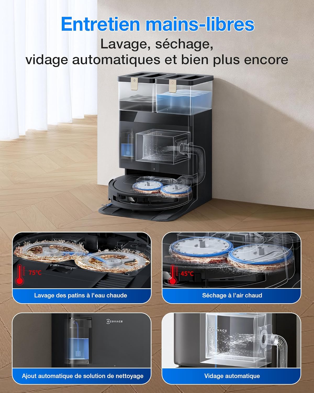 Thumbnail 4 de ECOVACS DEEBOT T50 Pro Omni Gen3 : aspirateur robot laveur avec station OMNI, AIVI 3D et aspiration 25 000 Pa