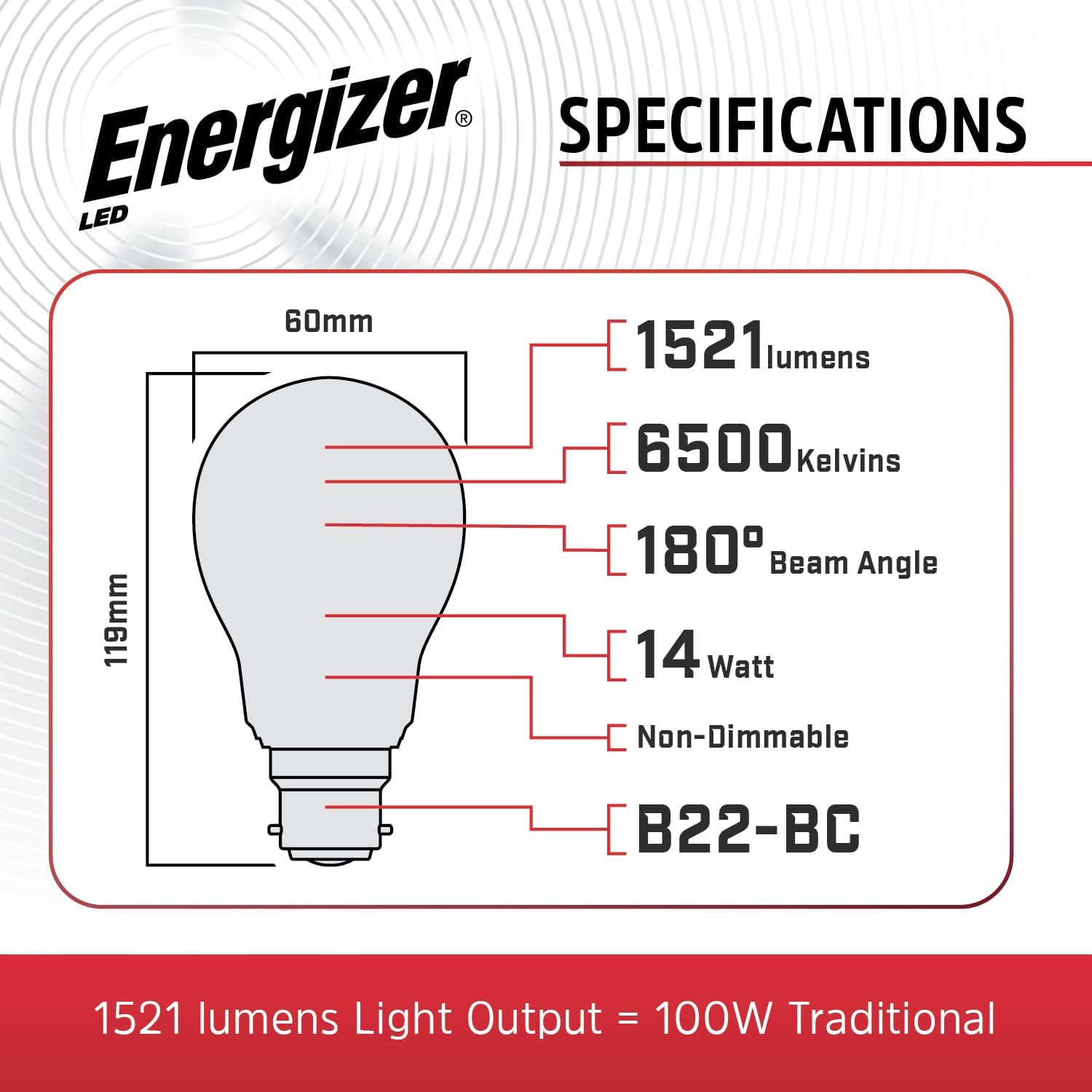 Detalle de Energizer 100W Equivalent B22 LED Bulb 1521lm