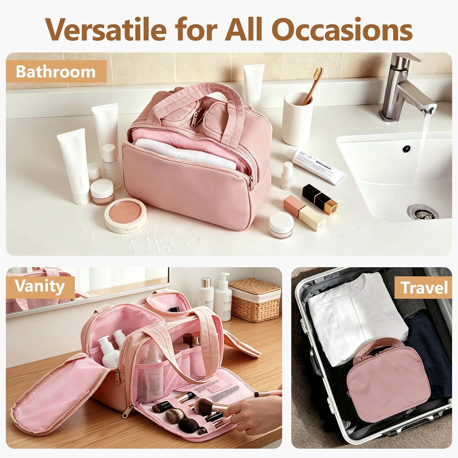 Thumbnail 5 de YooxArmor Large Capacity Travel Makeup Bag – Deep Pink, Waterproof with Wet-Dry Separation