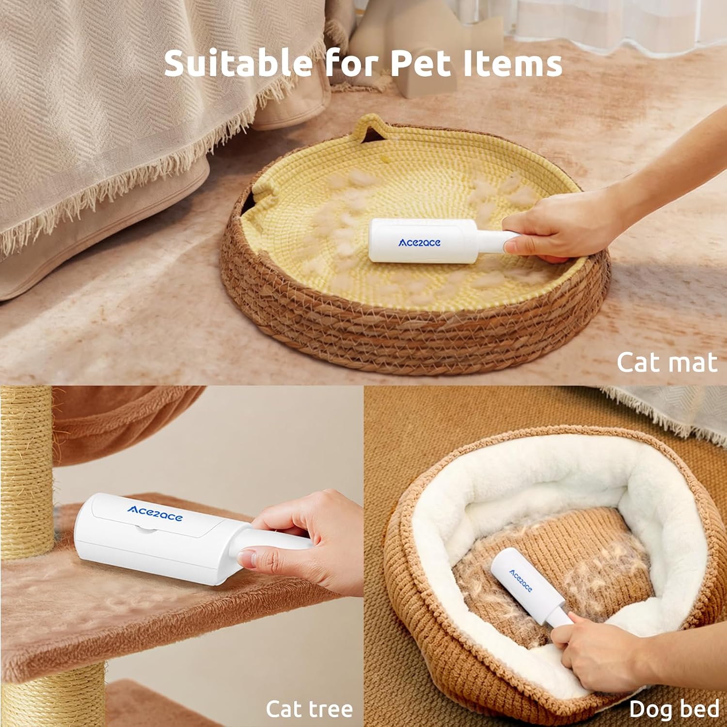 Detalle 1 de ACE2ACE Mini Reusable Lint Roller for Clothes, White Pet Hair Remover