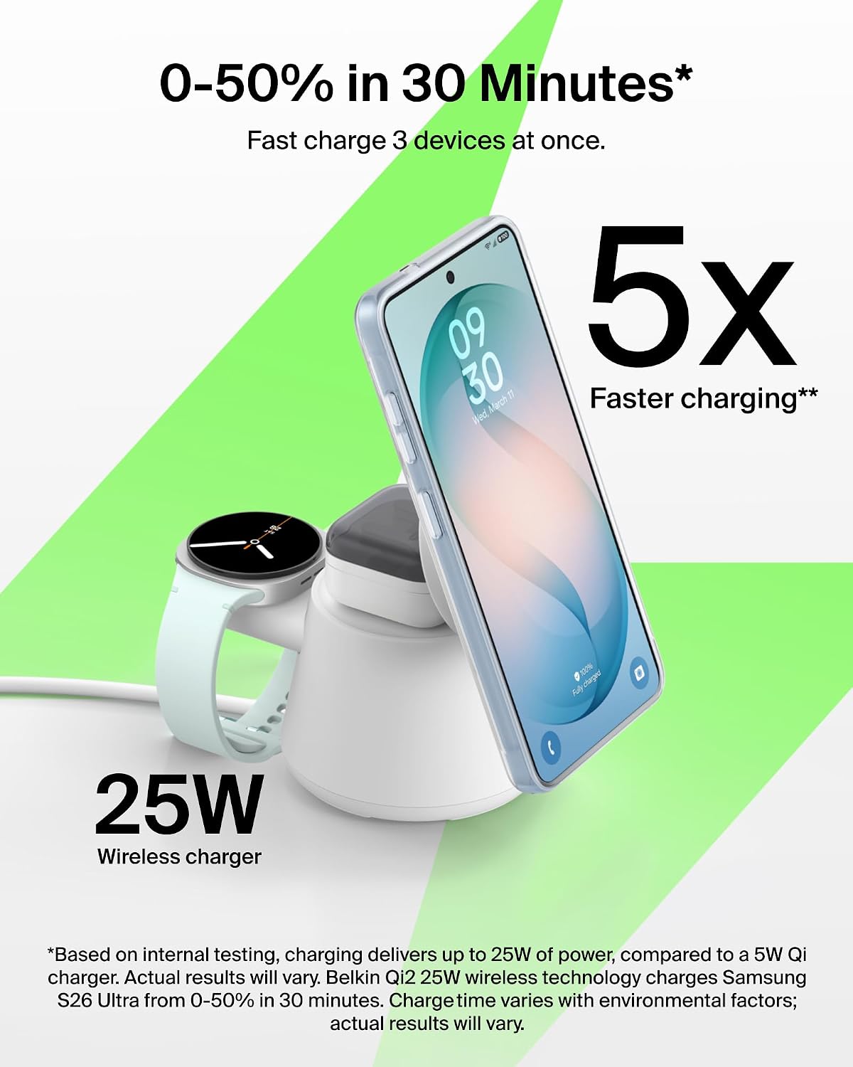 Detalle 2 de Belkin BBB014-SA Qi2.2 25W 3-in-1 Magnetic Charging Station