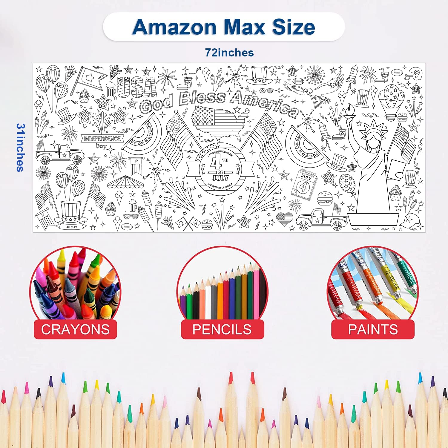 Thumbnail 1 de OHOME 4th of July Coloring Poster Tablecloth, 30 x 72-Inch Paper Activity