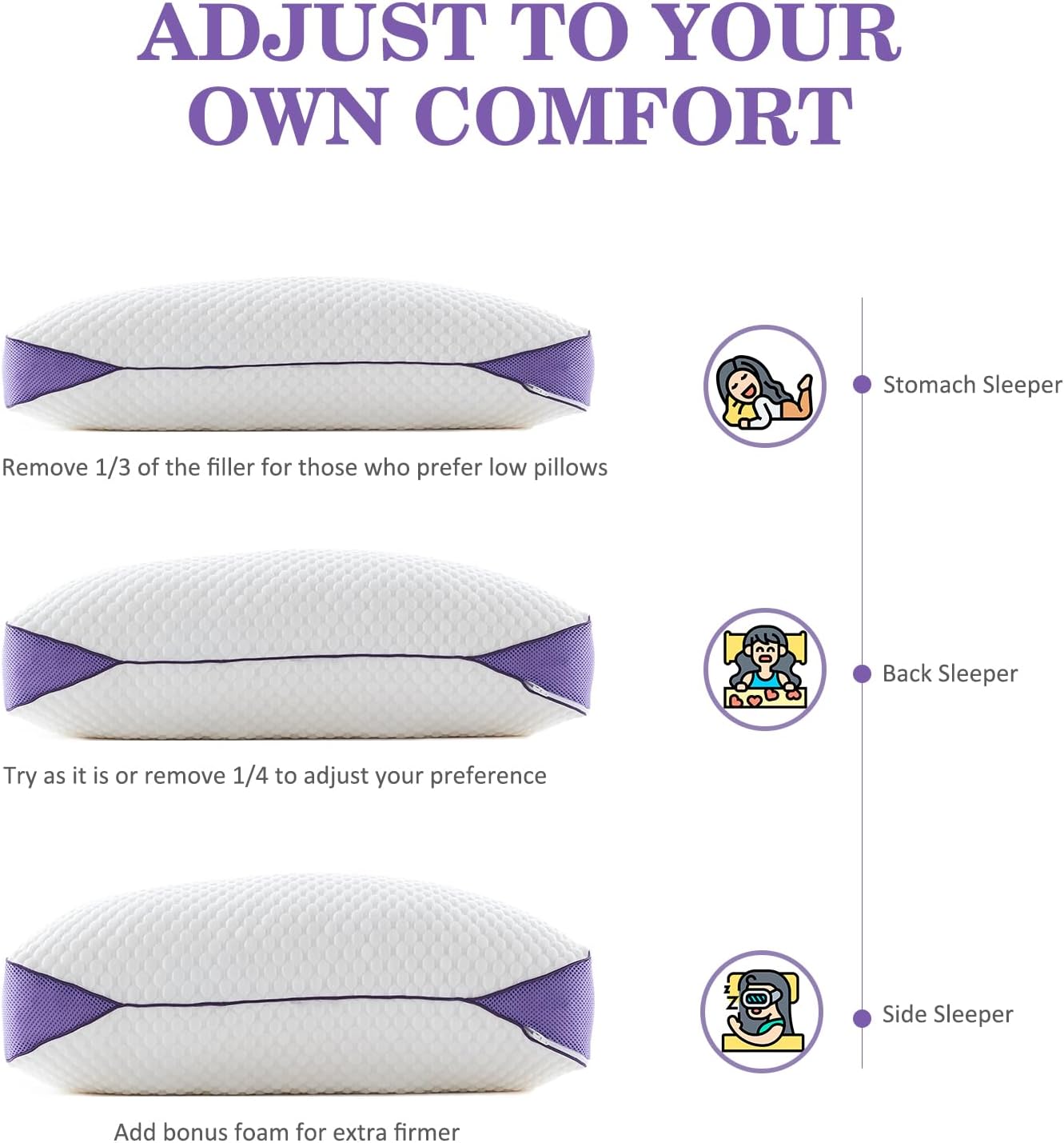 Thumbnail 5 de HOMELAB Adjustable Shredded Memory Foam Pillow (Queen) with Cooling Fabric, Removable Cover