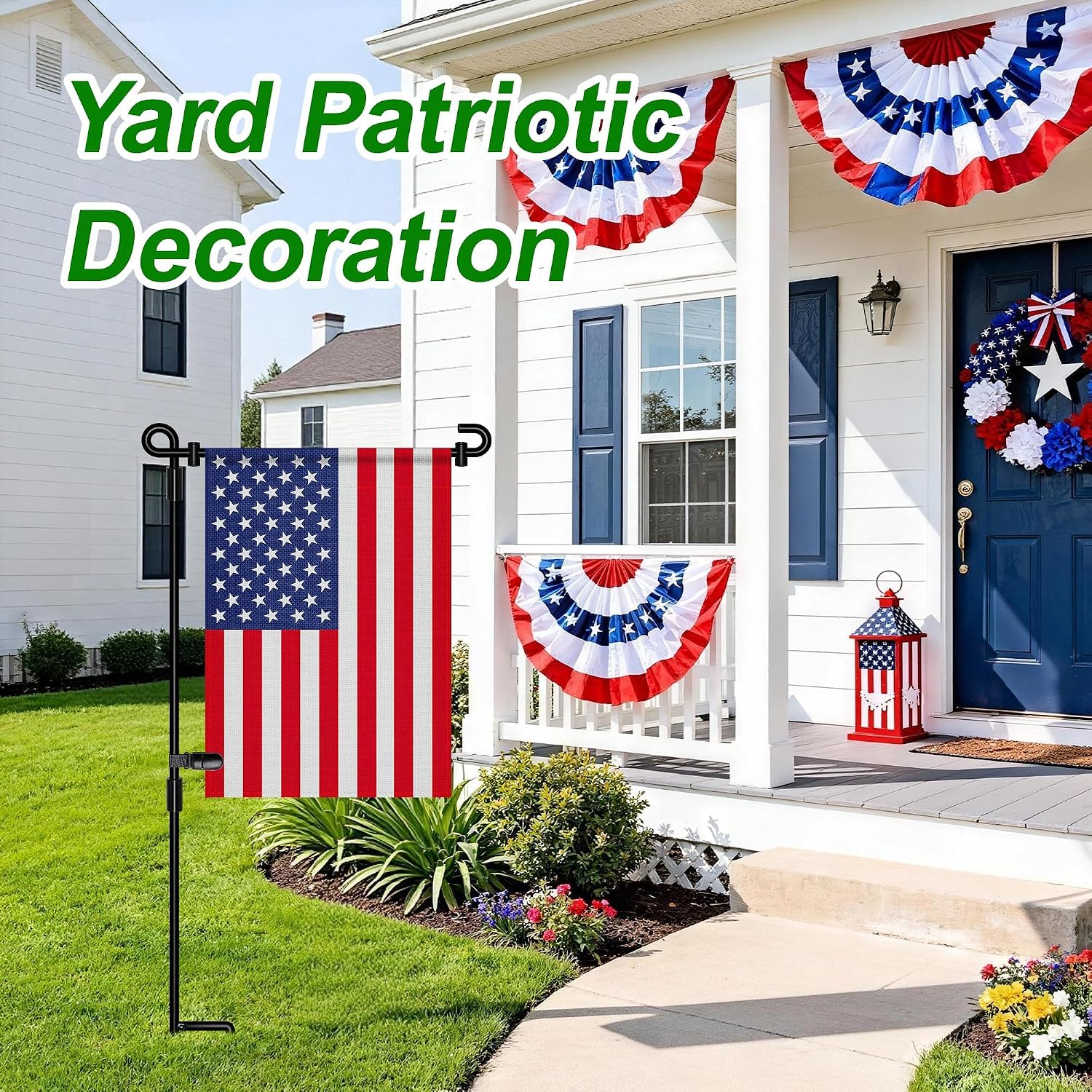Detalle de HOOSUN Garden Flag Stand — Premium 3-Piece Metal Flag Holder with Clip and Spring Stoppers