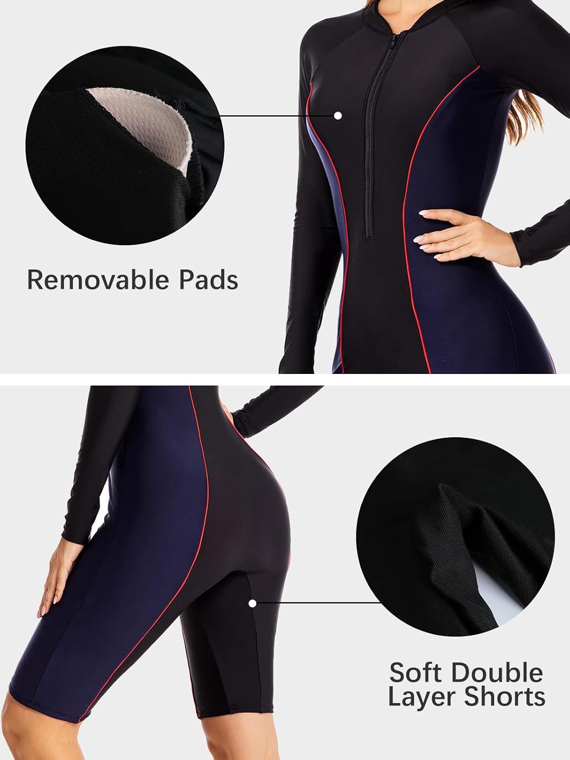 Thumbnail 4 de ECUPPER Women's One Piece Rash Guard Zip Up Swimsuit with Built-in Padded Bra