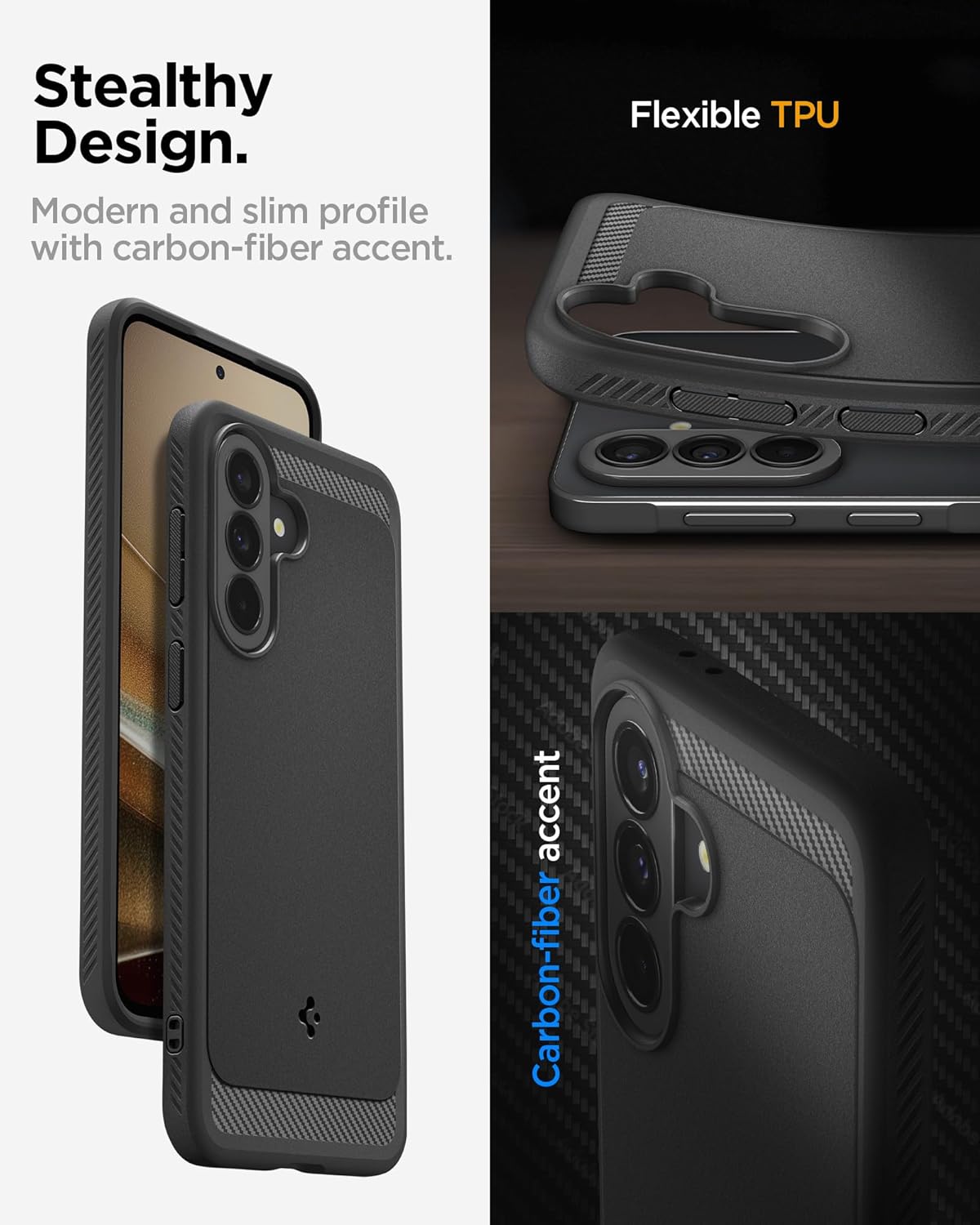Thumbnail 6 de Spigen Rugged Armor – coque antichoc pour Samsung Galaxy A37 5G (noir mat, motif fibre de carbone)