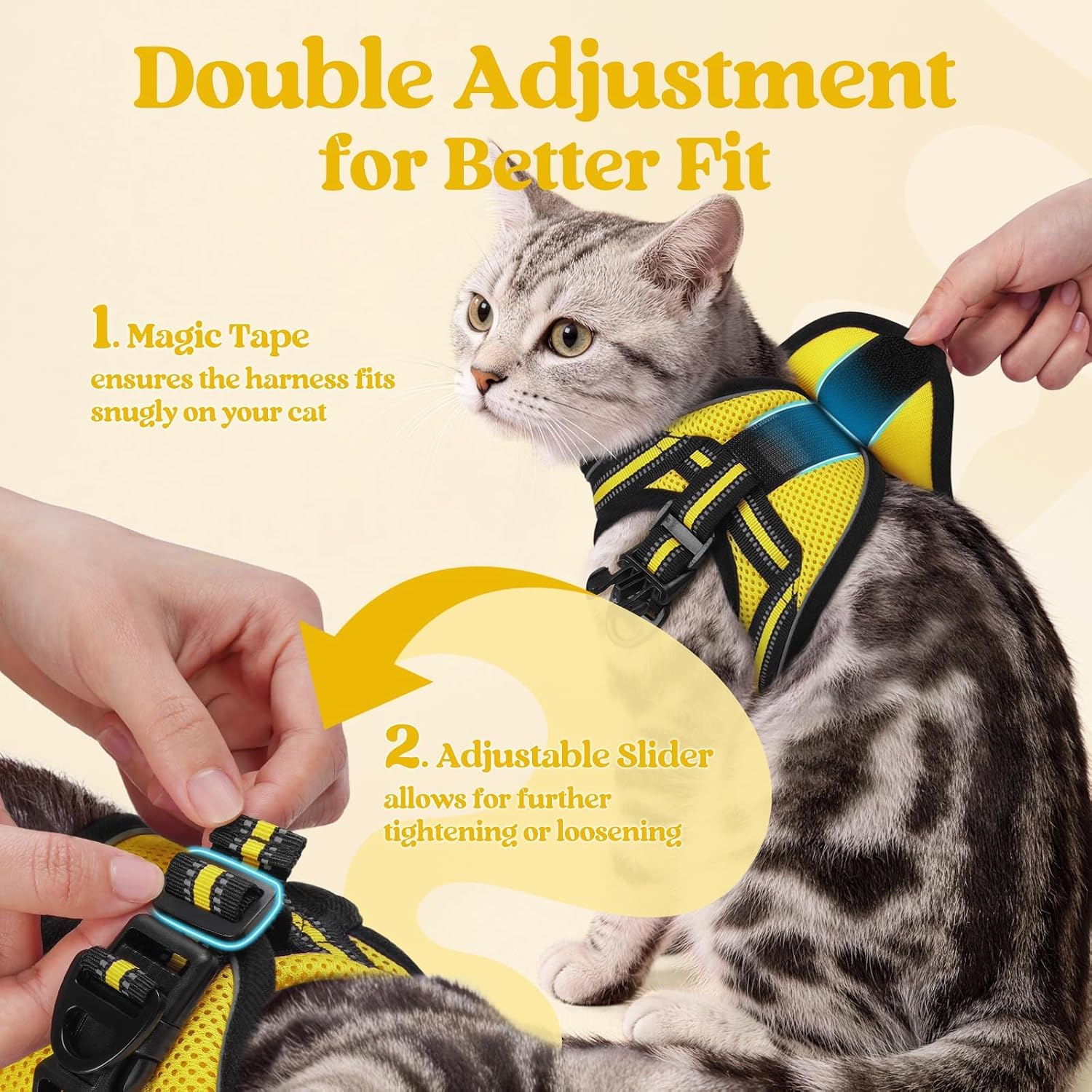 Thumbnail 2 de Rabbitgoo Cat Harness and Lead Set (Soft Step-in Vest) – Yellow, 1.5m Lead, Escape-Proof for Kittens/Tiny Cats