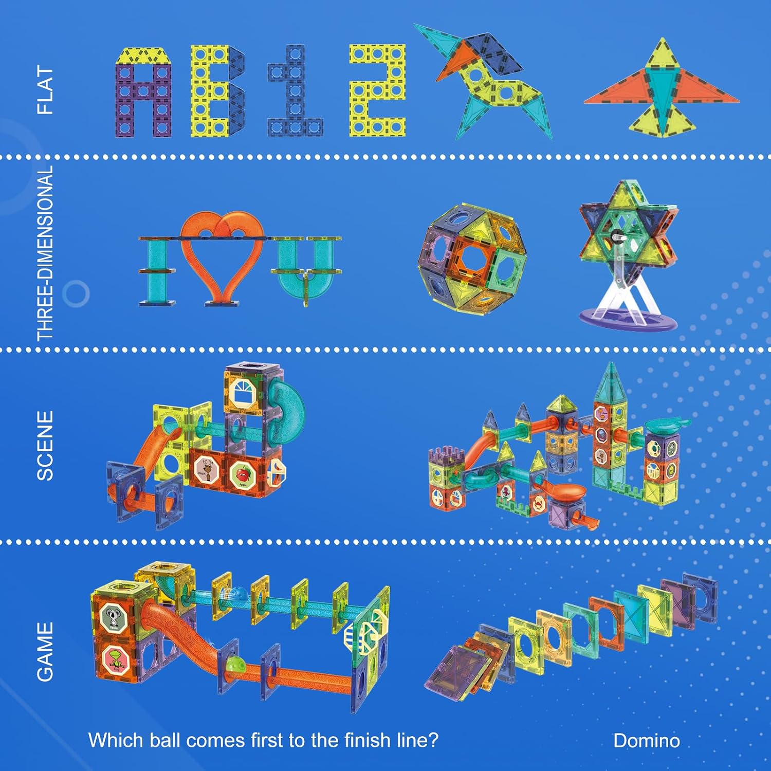 Detalle de Contixo STEM Building Toys - 110 Pcs Marble 3D Magnetic Run Tiles Set