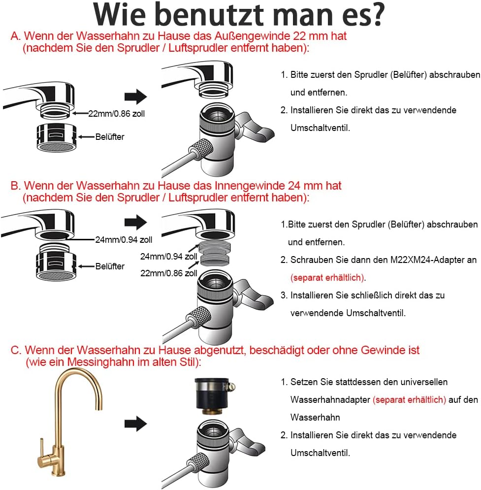 Detalle 1 de PAROAD Wasserhahn-Adapter 1/4 Zoll