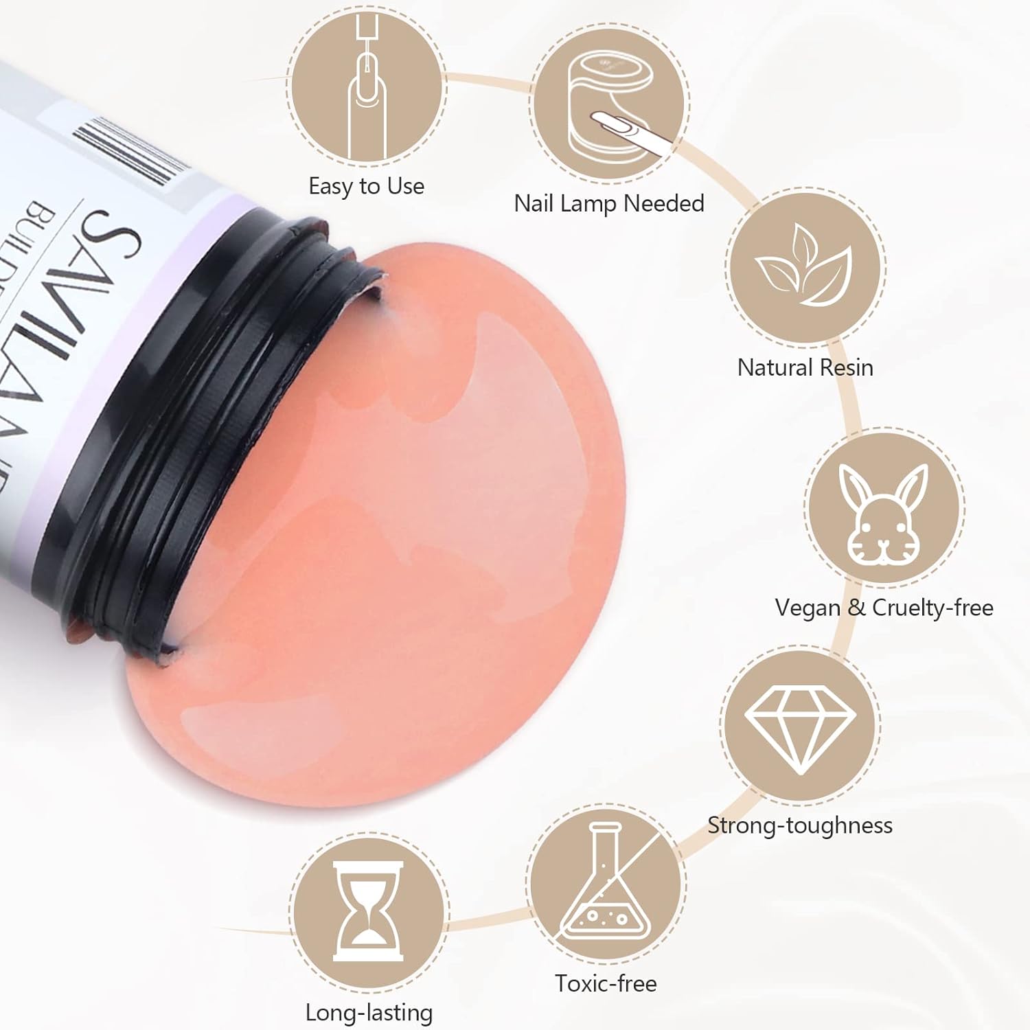 Detalle de Saviland Nagel Aufbaugel 100 g – Nacktes Braun Aufbaugel für Gelnägel (Hartgel, UV/LED) im Starter-Set