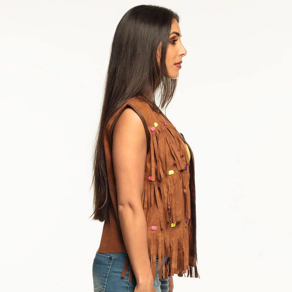 Thumbnail 1 de Boland 44521 Hippie-Weste für Erwachsene, Größe M/L, Braun mit bunten Details und Fransen