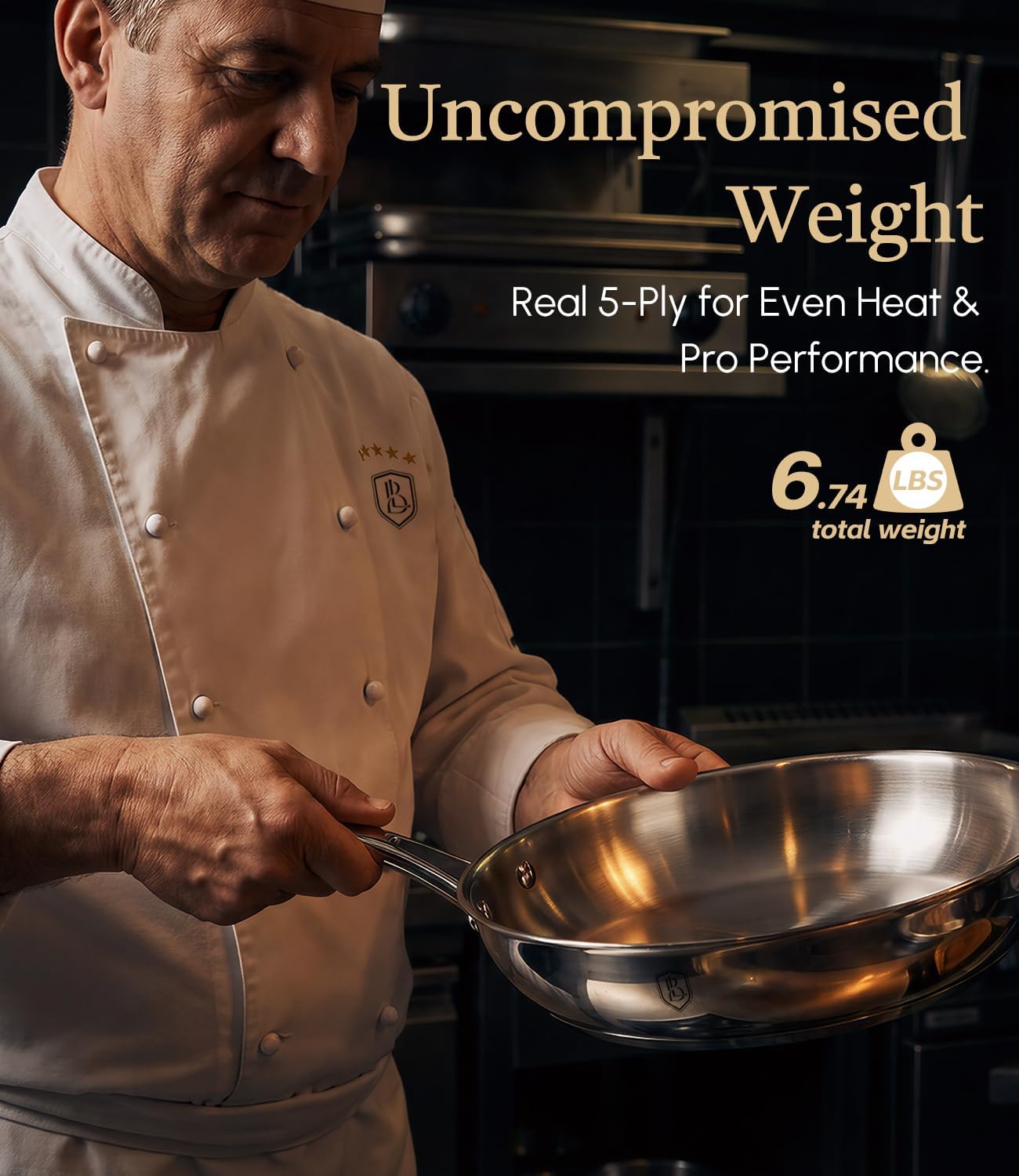 Thumbnail 2 de Lebof 12 Inch Stainless Steel Pan with Lid (5-Ply Clad Base) — 800℉ Safe Frying Pan for Induction, Gas, Electric & Oven