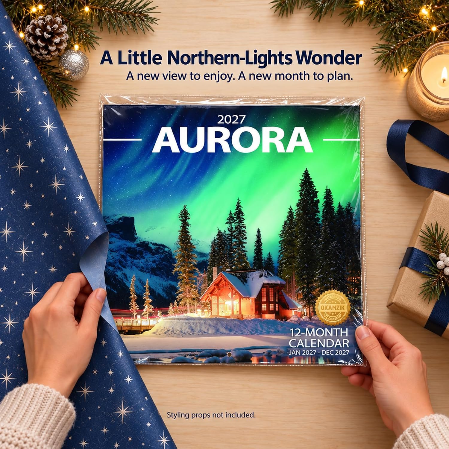 Detalle 2 de OKAMZIK O-AURORA 2027 Wall Calendar, 12" x 24" with Large Writing Blocks