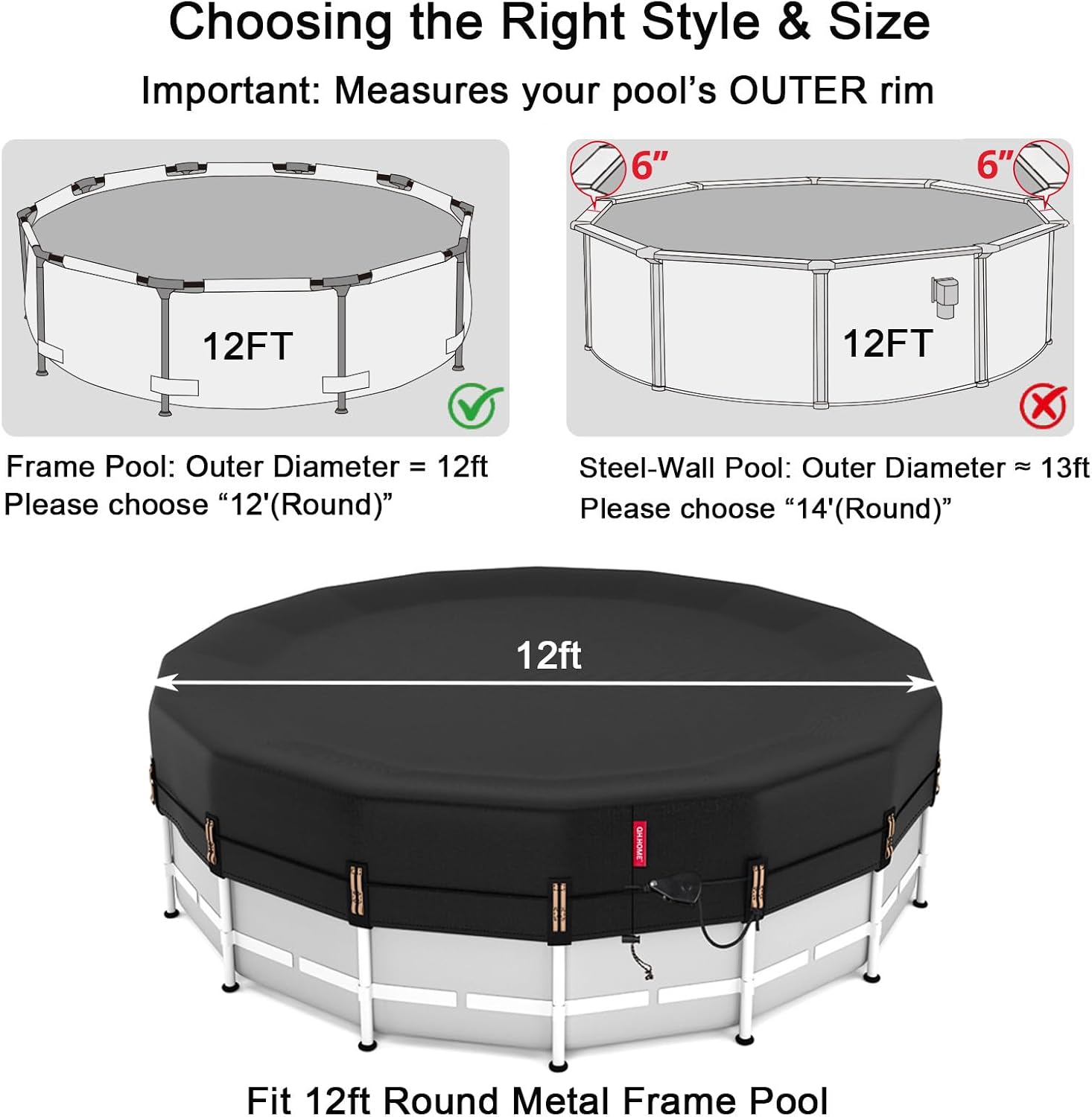 Thumbnail 6 de QH.HOME 12Ft (Round Pool) Winter Pool Cover, 500D Polyester, Ratchet Fit