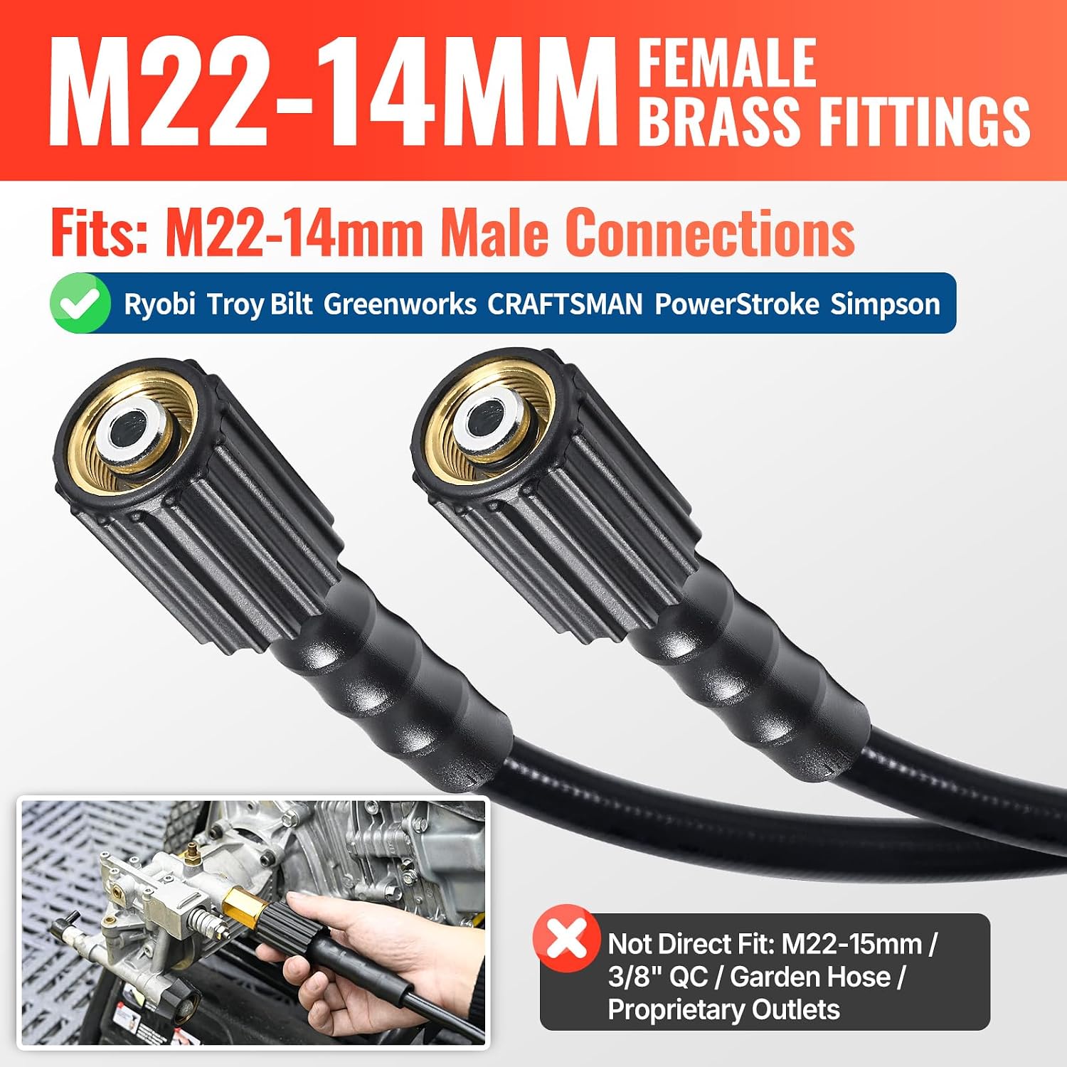 Thumbnail 4 de YAMATIC Pressure Washer Hose, 50 ft x 1/4 in, 3,200 PSI, M22-14mm