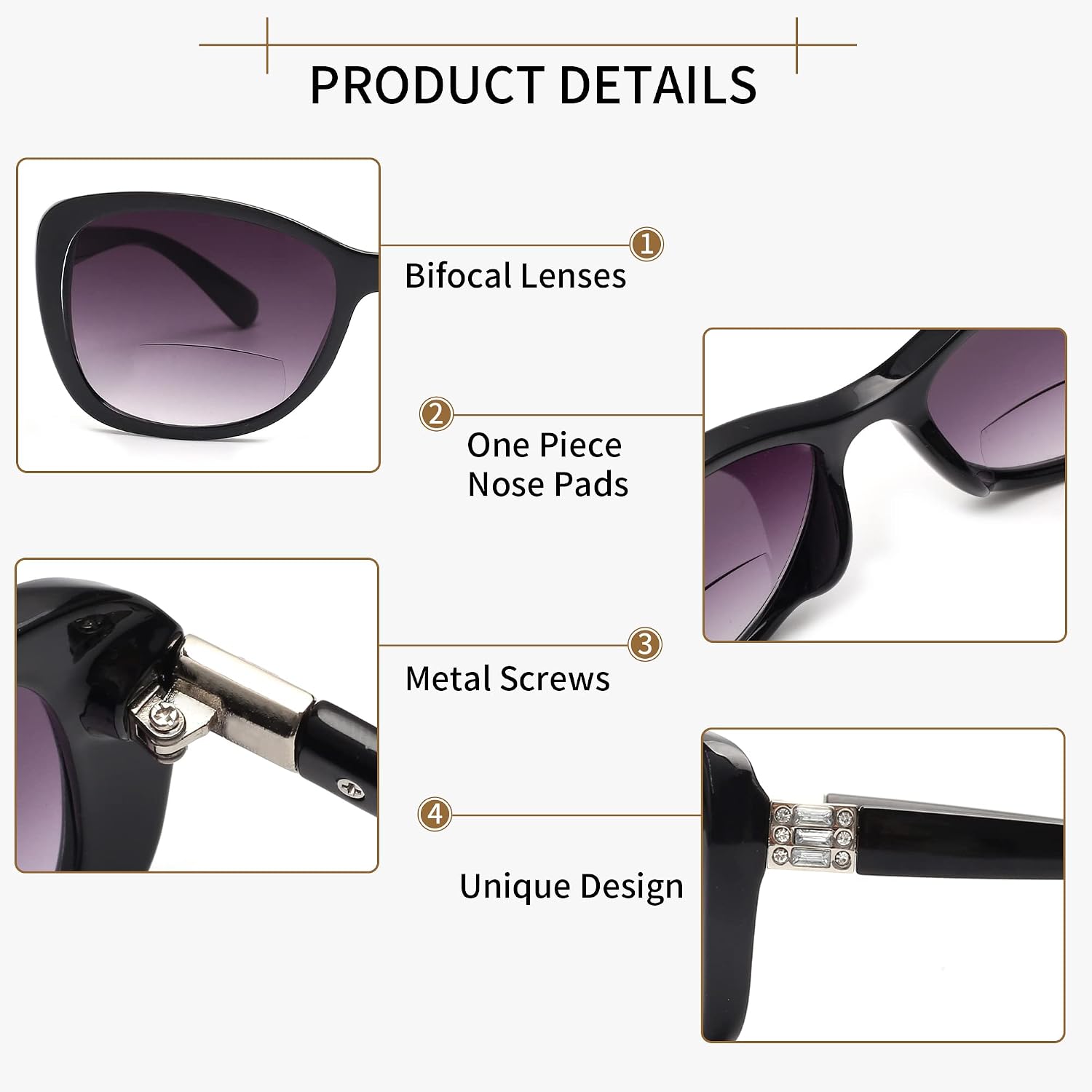 Detalle de JM Women's Bifocal Reading Sunglasses – Vintage Style Outdoor Readers