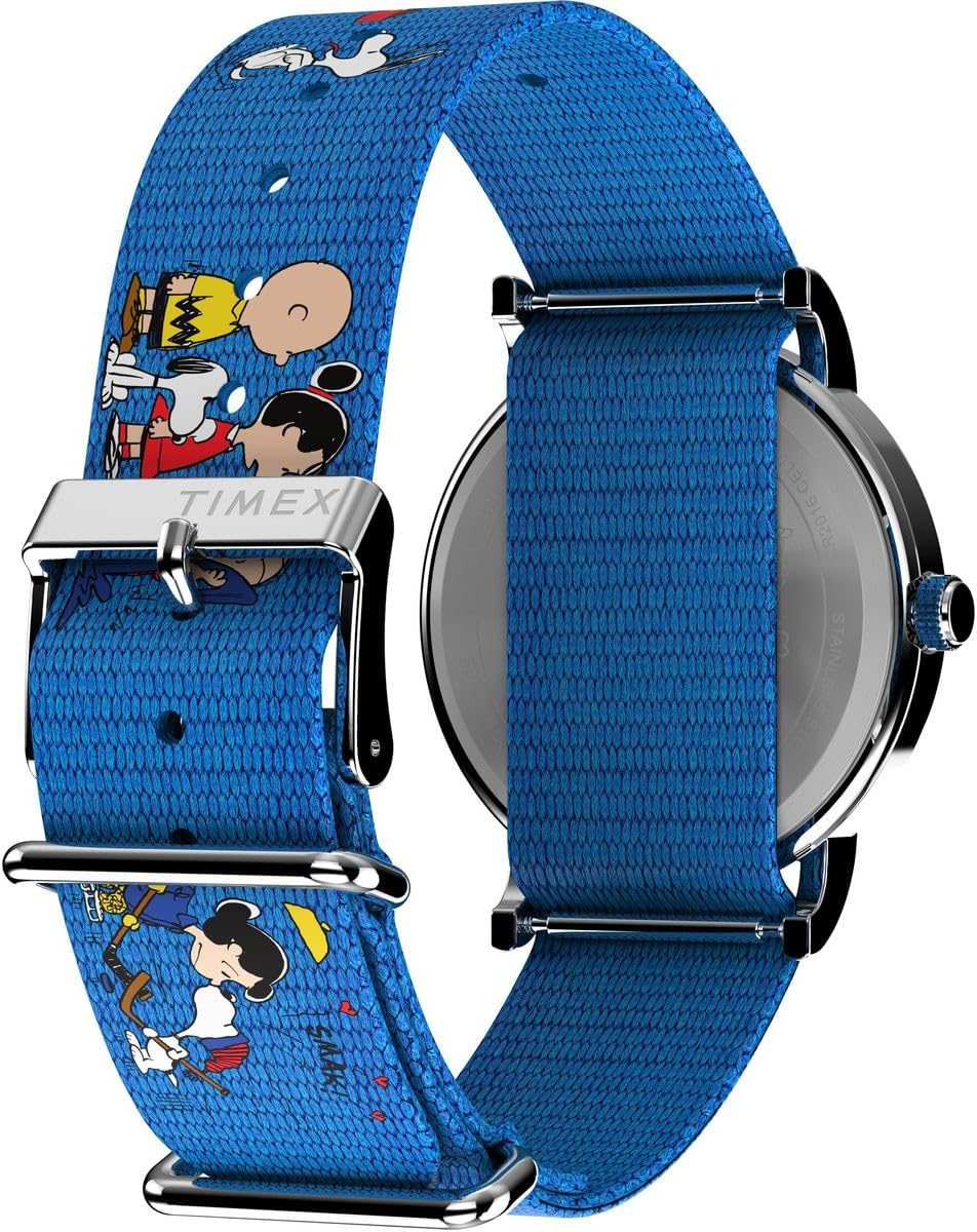 Detalle 2 de Timex Peanuts TW2W194006B dameshorloge met stoffen band en witte wijzerplaat