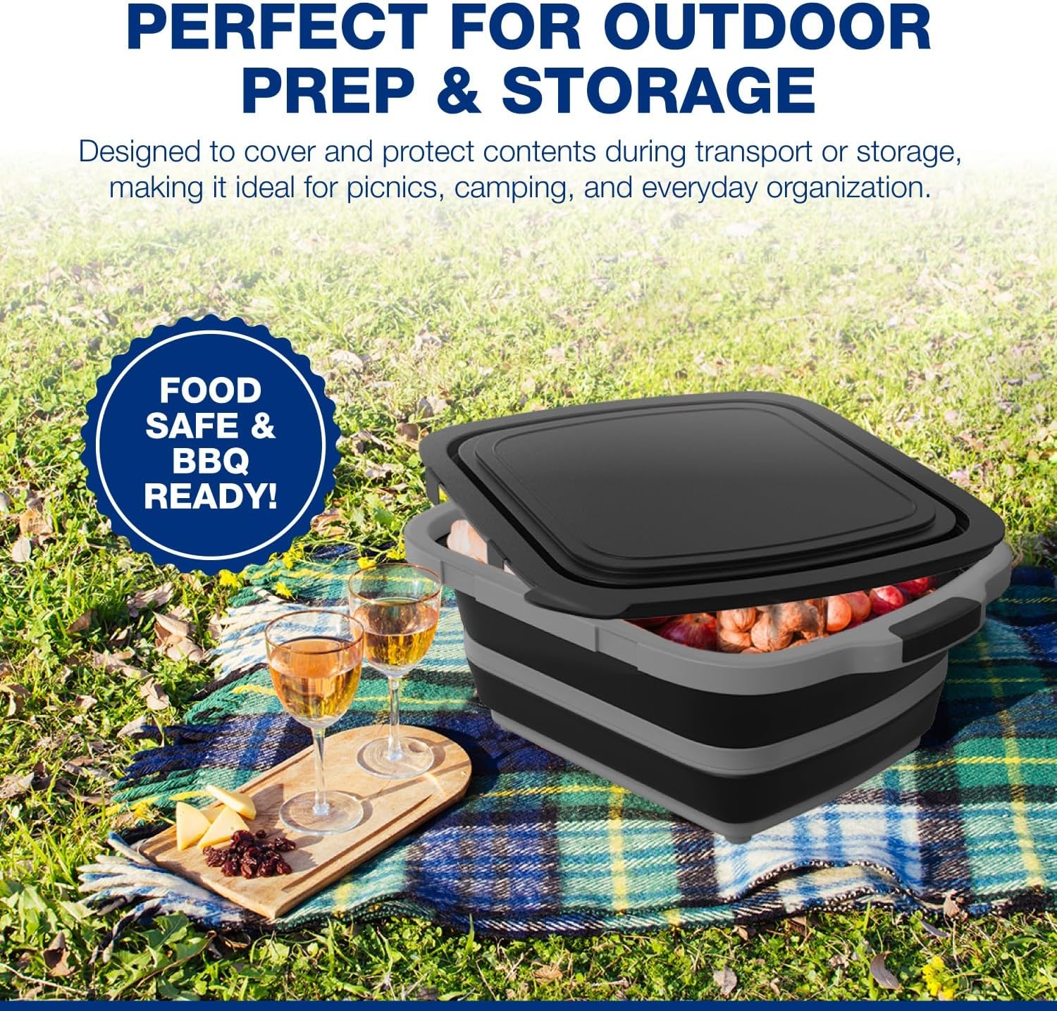Thumbnail 6 de 2-Pack XL Collapsible BBQ Prep Tub with Built-In Cutting Board, Lid & Strainer: Marinate, Drain & Prep