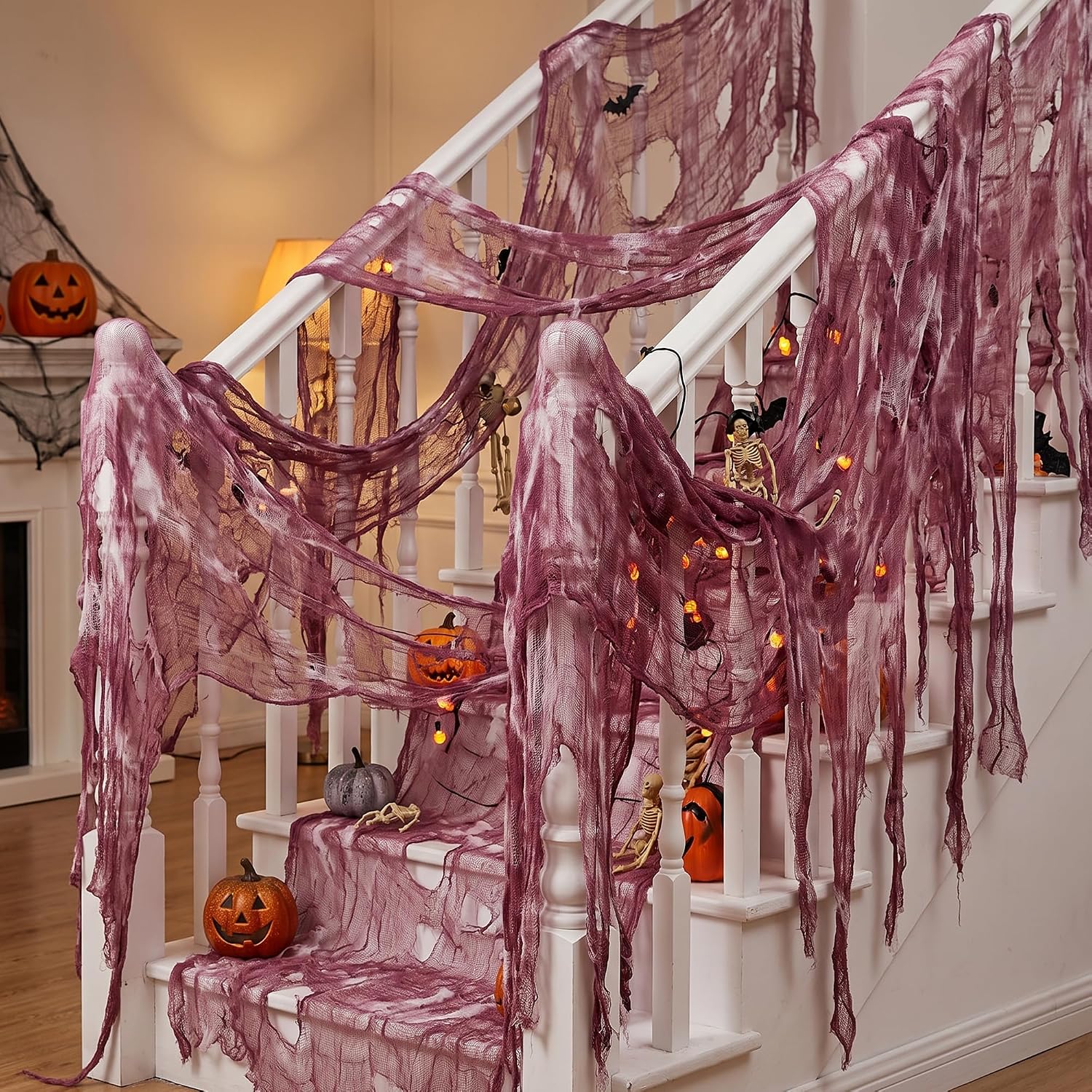 Detalle de RunNico RN-411Purple-Blood-Stain-1.8x5m Halloween Gauze, Purple Fine-Yarn Decor