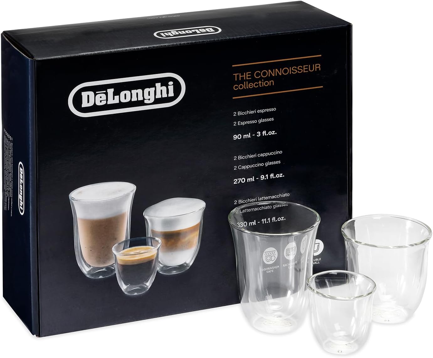 Detalle de De'Longhi DLSC310 double-walled espresso glass set of 2