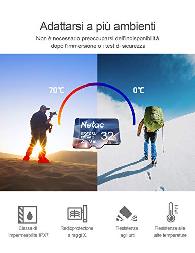 Detalle de Netac 32Go Scheda Micro SD A1 U1 V10 C10 600X: affidabile per smartphone, tablet e videocamere