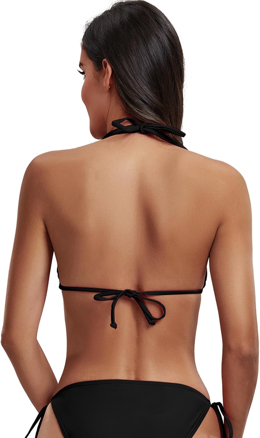 Detalle de FITTOO triangle push-up bikini top for women with removable pads and adjustable halter tie