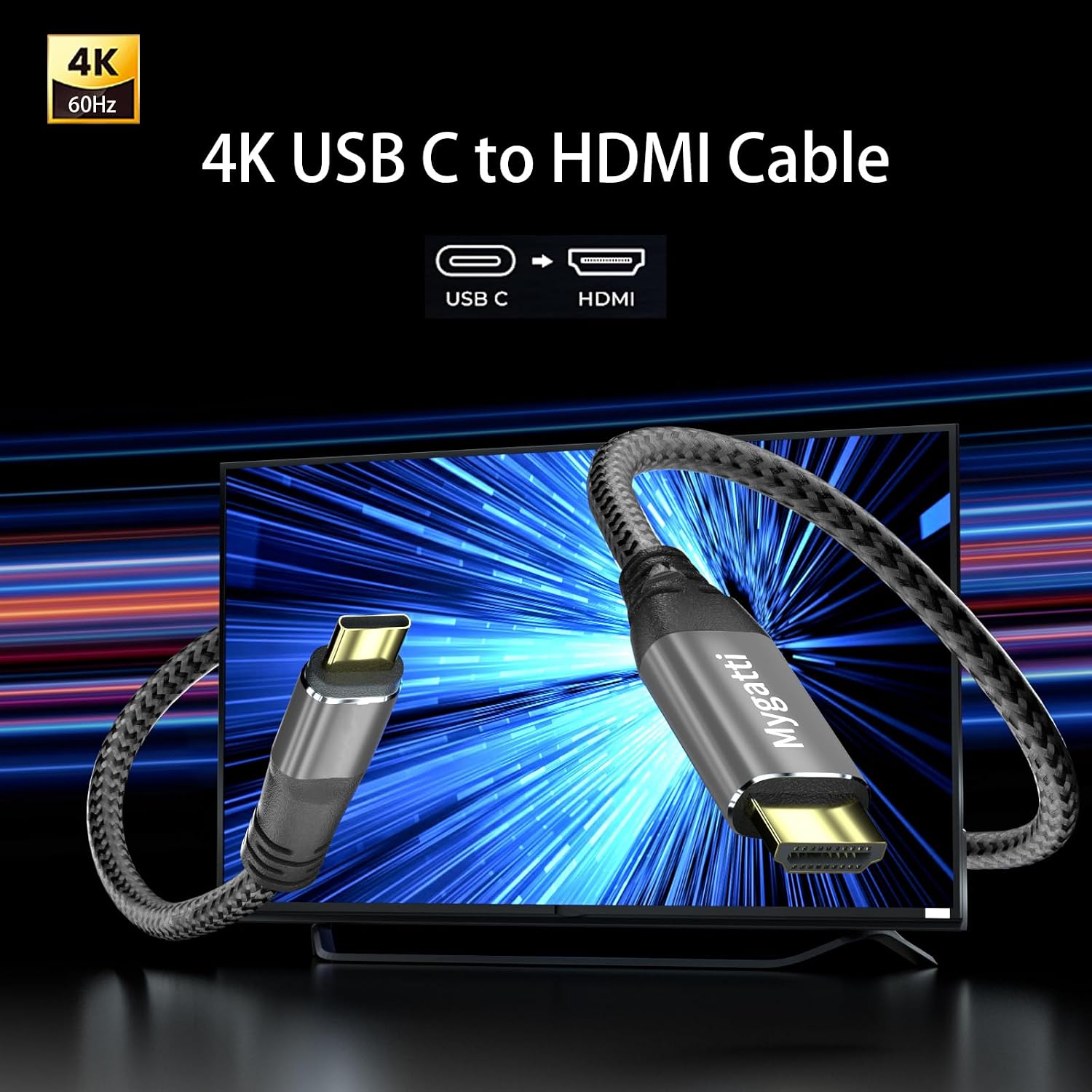 Thumbnail 3 de Mygatti USB‑C auf HDMI Kabel 1,5 m – 4K UHD, mit 90°/270° Adapter, kompatibel mit iPhone 15/16/17 und MacBook